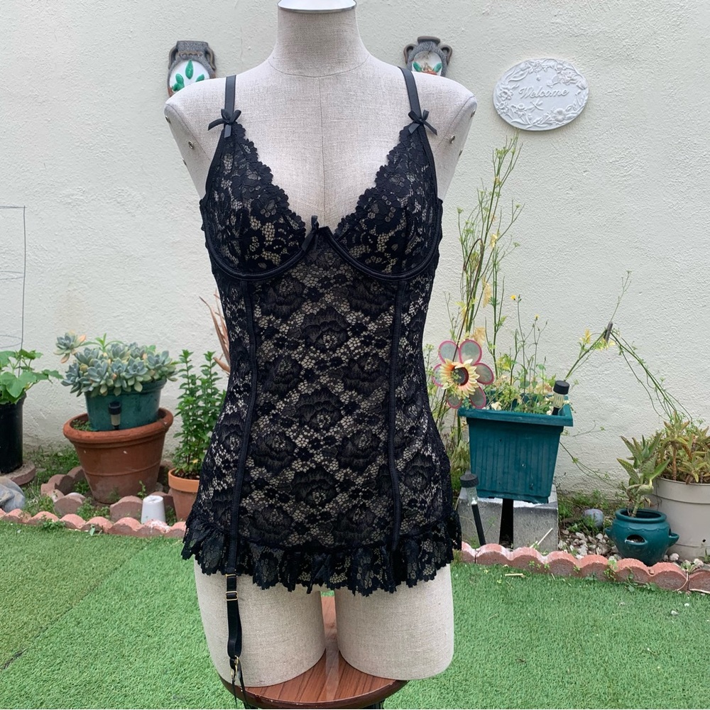Black lace slip mini dress